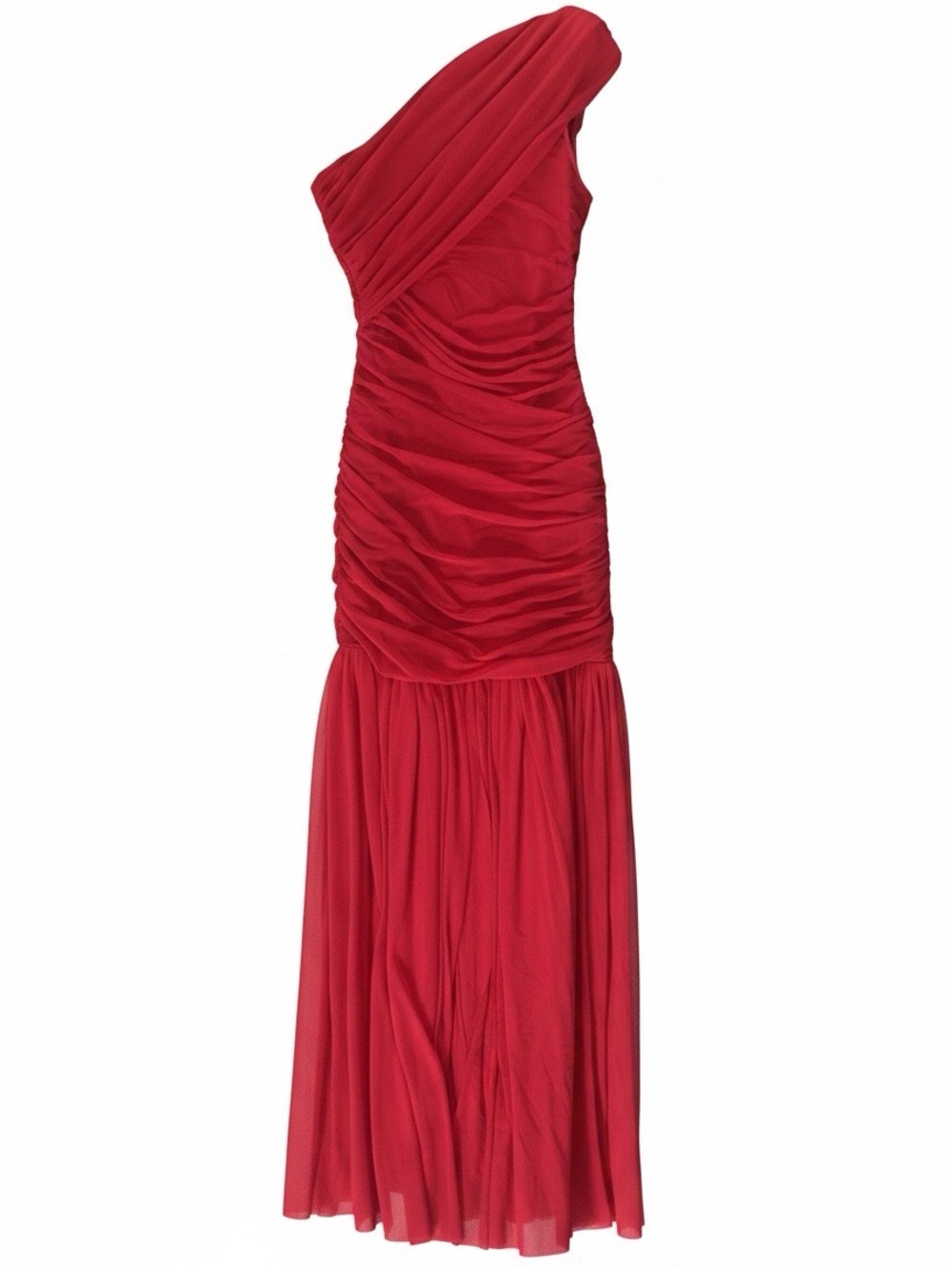 Red One-Shoulder Ruched Evening Dress